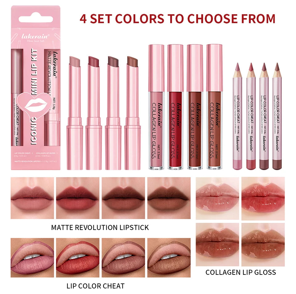 Lip Combo Matte Lipstick + Lip Liner Pen Lip Gloss Set Hydrating Matte Waterproof Long Lasting Lip lipstick set Lip Makeup Set