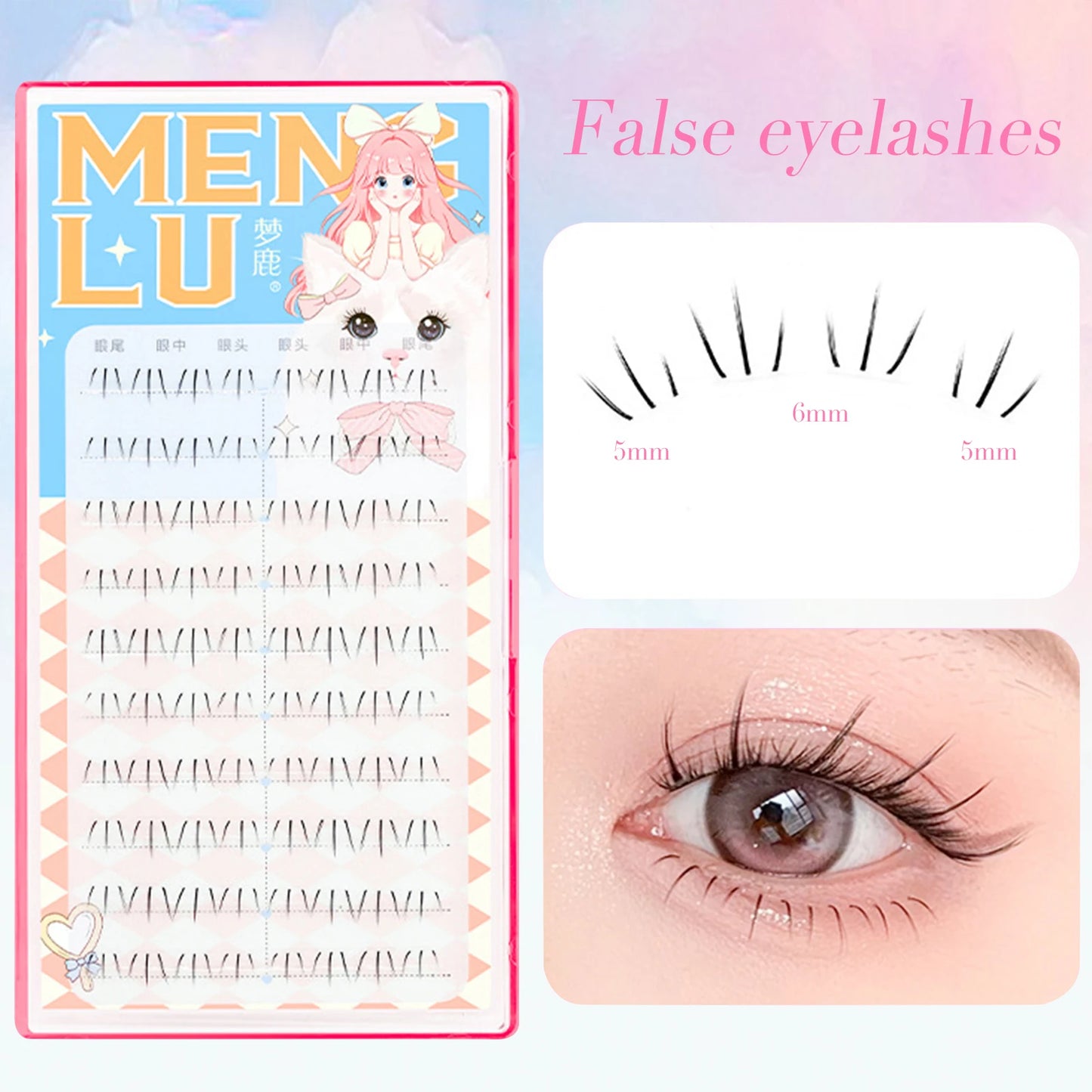 6-7mm ACE Dense Cat Korean Lower Eyelashes Air Fairy Fake Eyelash Segmented Natural Under Lashes Extension Manga Eye Makeup Tool