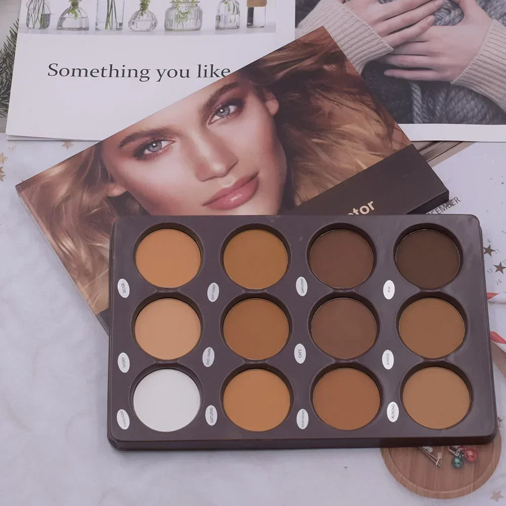 12-Color Matte Contour Palette – Face Bronzer & Highlighter Wheel for Women