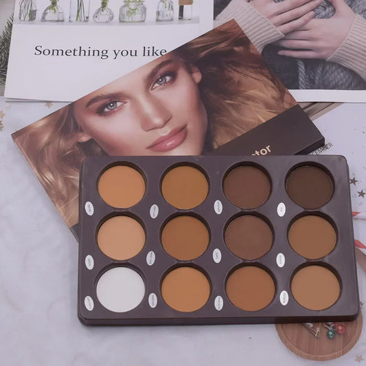 12-Color Matte Contour Palette – Face Bronzer & Highlighter Wheel for Women