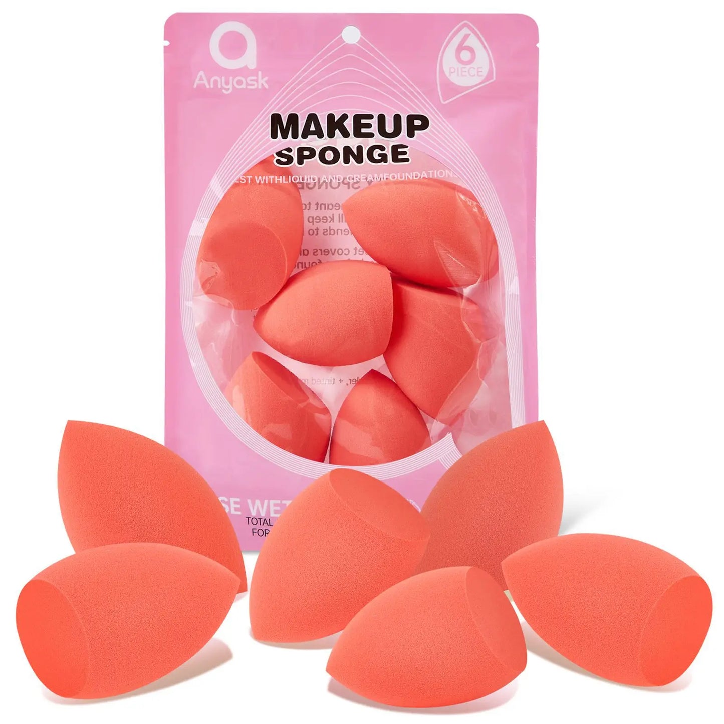 6pcs Makeup Sponge Set Beauty Foundation Blending Sponge for Liquid Cream Powder Rosy Red Beauty Egg Foundation Blending Sponge