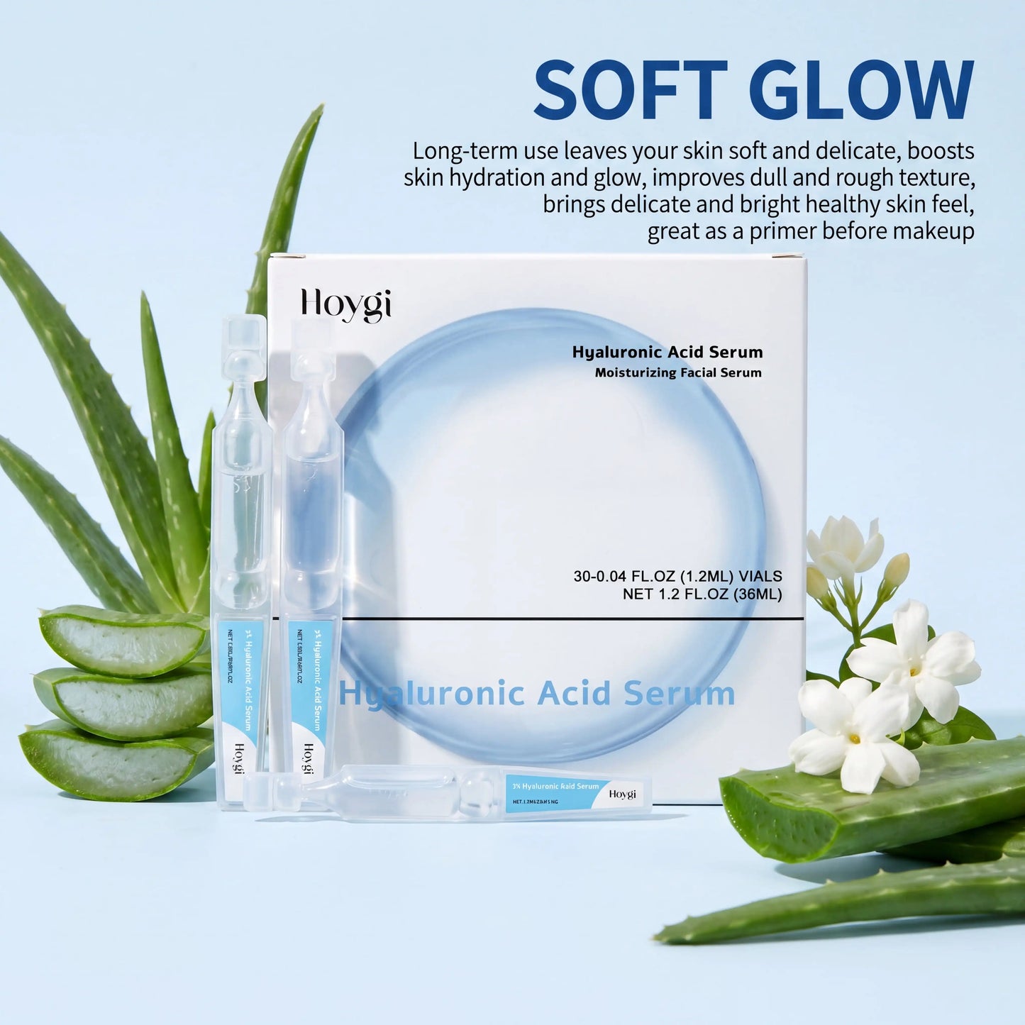 30PCS Hyaluronic Acid Single Use Ampoules Serum Deep Moisturizing Repairs Sensitive Skin Reduces Redness Daily Facial Skincare