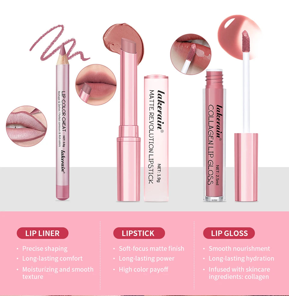 Lip Combo Matte Lipstick + Lip Liner Pen Lip Gloss Set Hydrating Matte Waterproof Long Lasting Lip lipstick set Lip Makeup Set