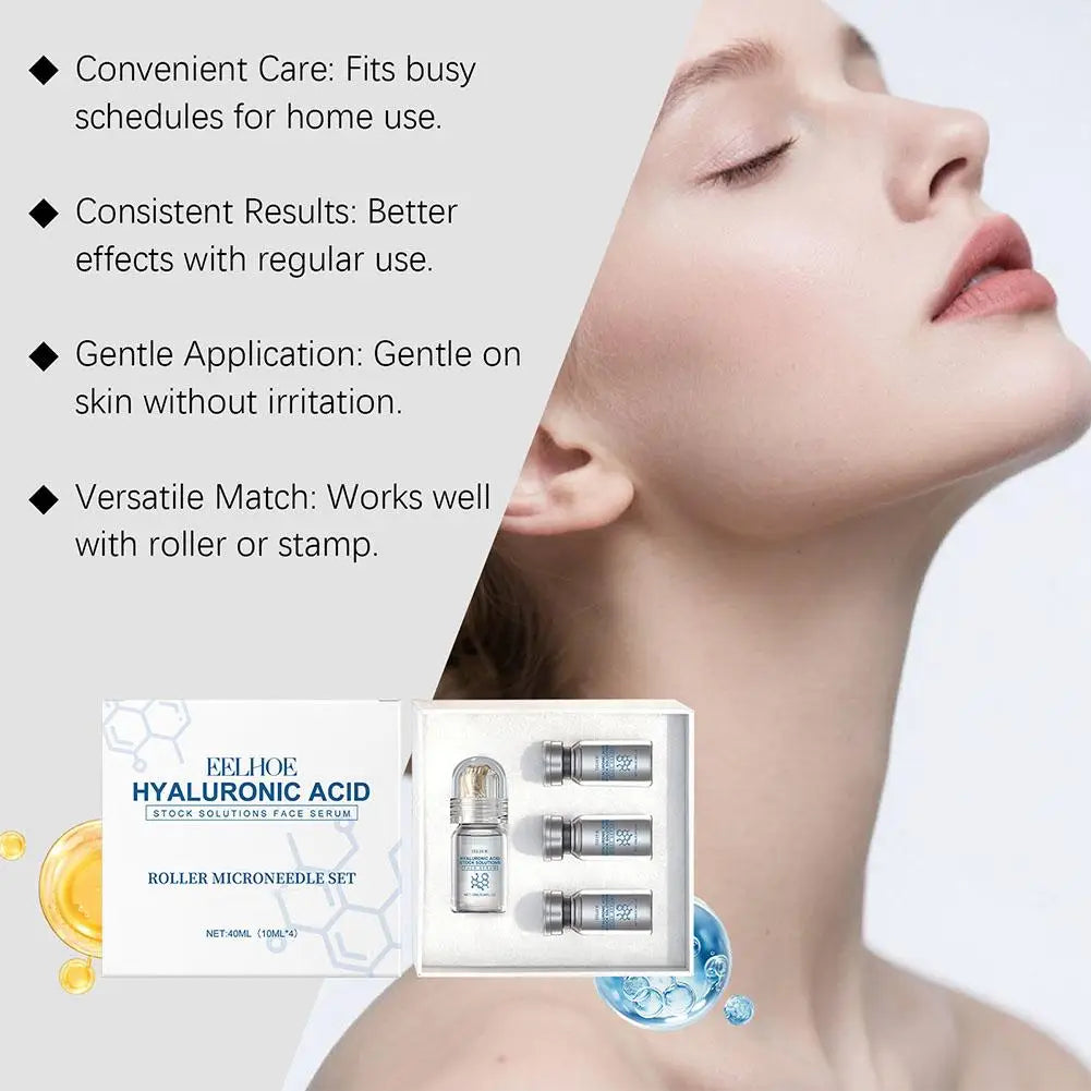 Hyaluronic Acid Stock Solutions Face Serum with Roller Microneedle Set Moisturizing Anti-Wrinkle Facial Serum Smoothing 0.25mm