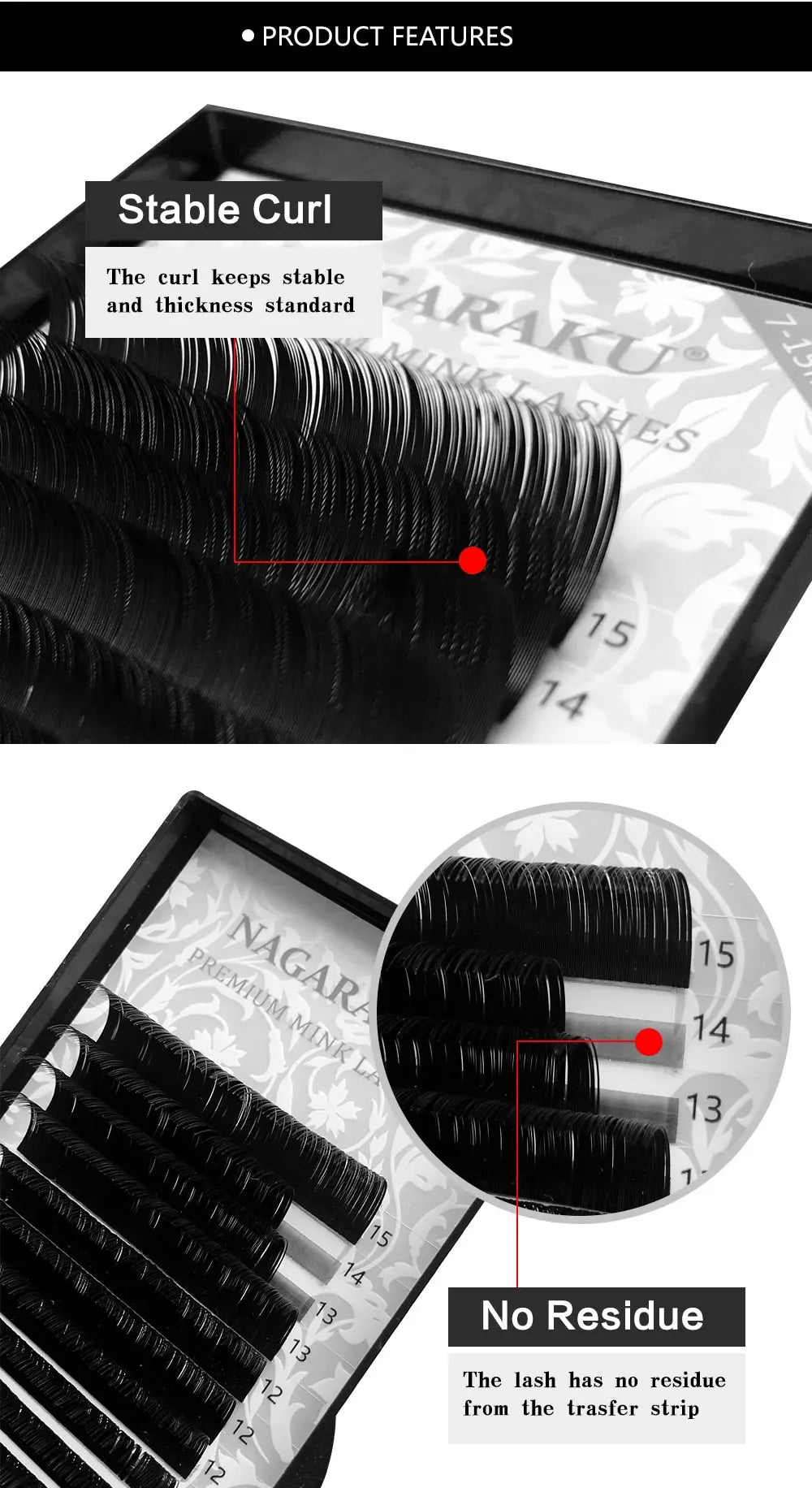 NAGARAKU 6 Cases Classic Mix Eyelash Extension Natural Soft Supplies Synthetic Mink Individual 7-15 Mix 16 Lines High Quality