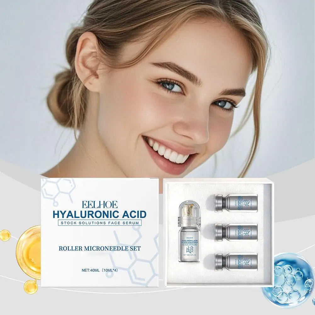 Hyaluronic Acid Stock Solutions Face Serum with Roller Microneedle Set Moisturizing Anti-Wrinkle Facial Serum Smoothing 0.25mm
