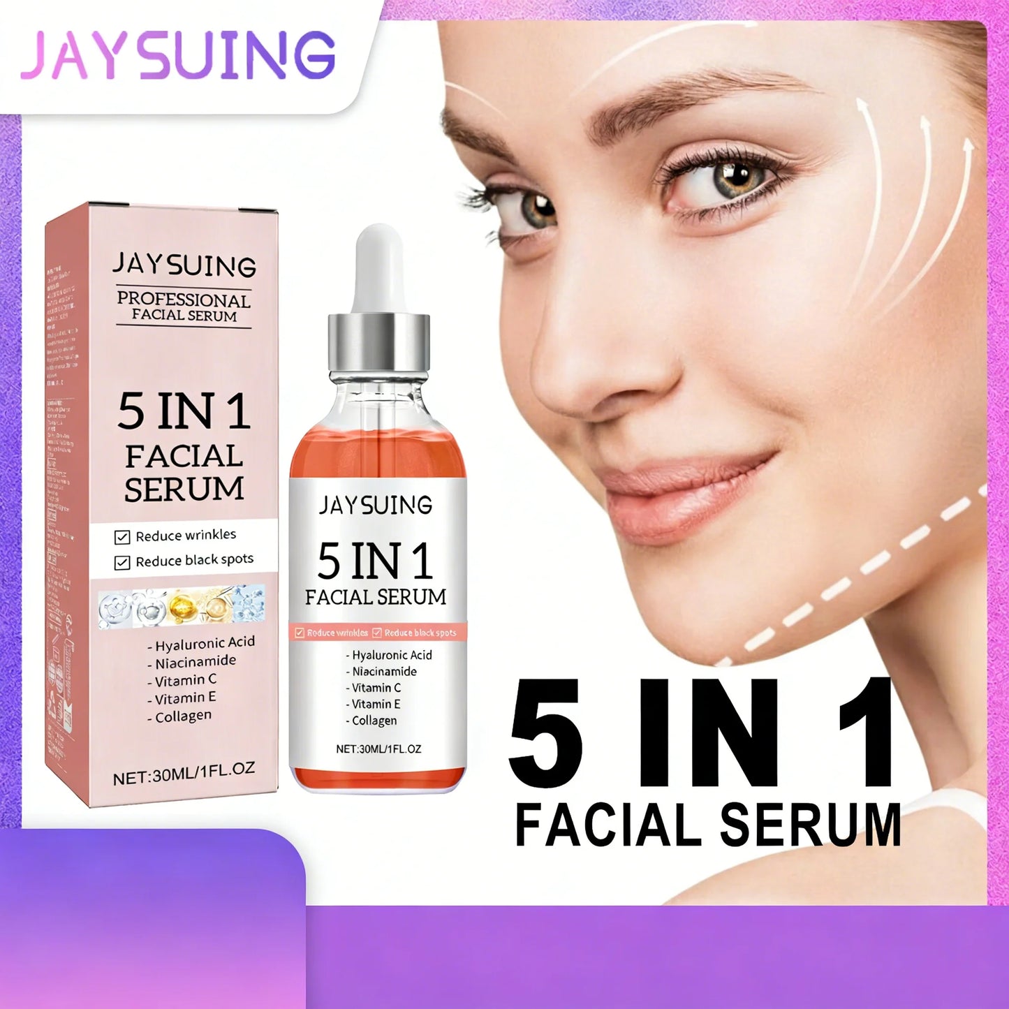 5-in-1 Facial Serum Moisturizes Skin, Firms, Reduces Spots and Acne, Beauty Enhancing Serum