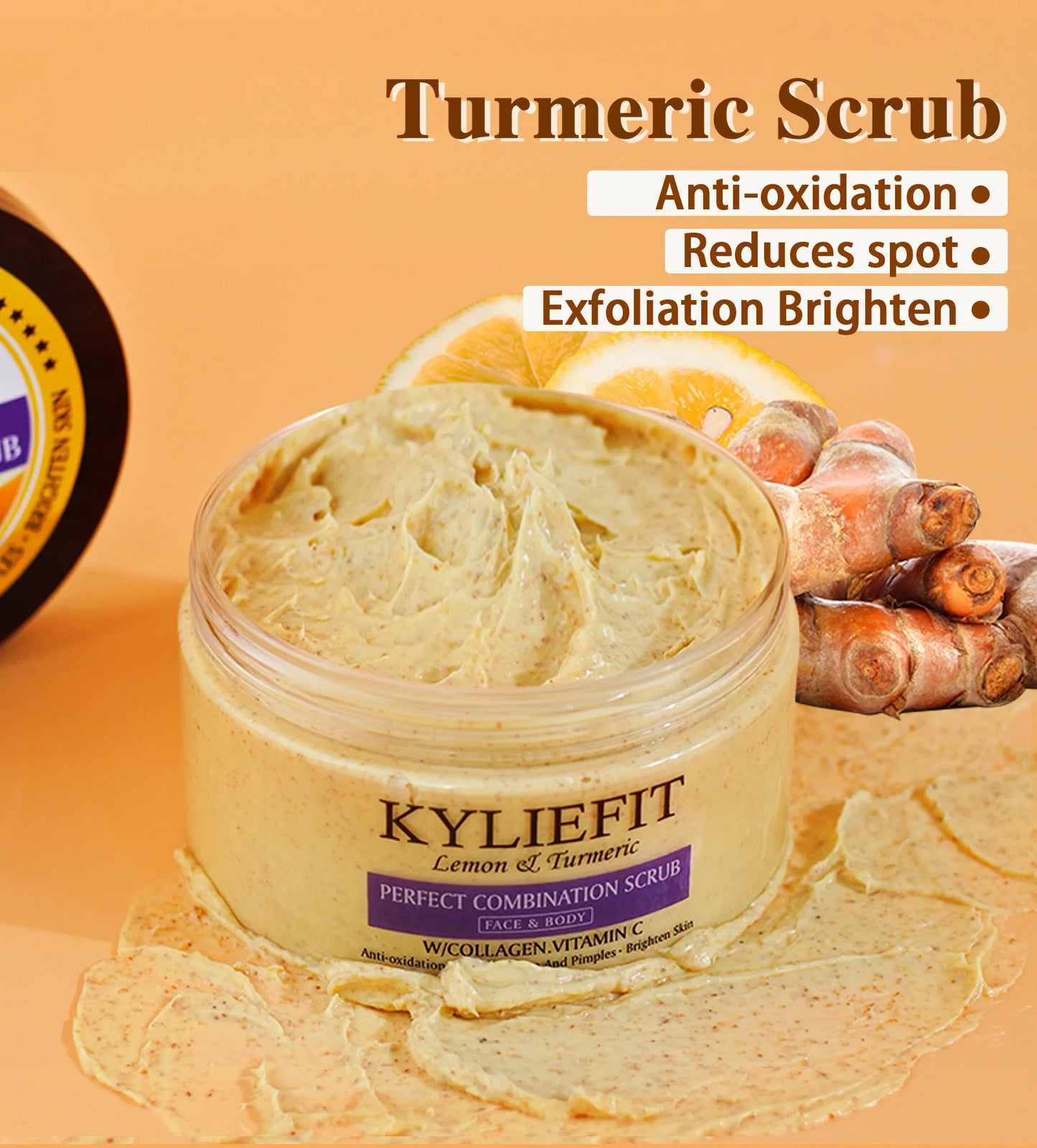 KYLIEFIT Lemon & Turmeric Perfect Combination Body Scrub, Whitening, Moisturizing, Anti Oxidation, Exfoliate,Brighten Skin Tone