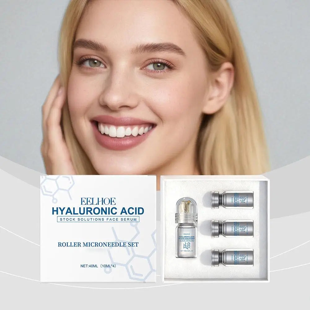 Hyaluronic Acid Stock Solutions Face Serum with Roller Microneedle Set Moisturizing Anti-Wrinkle Facial Serum Smoothing 0.25mm