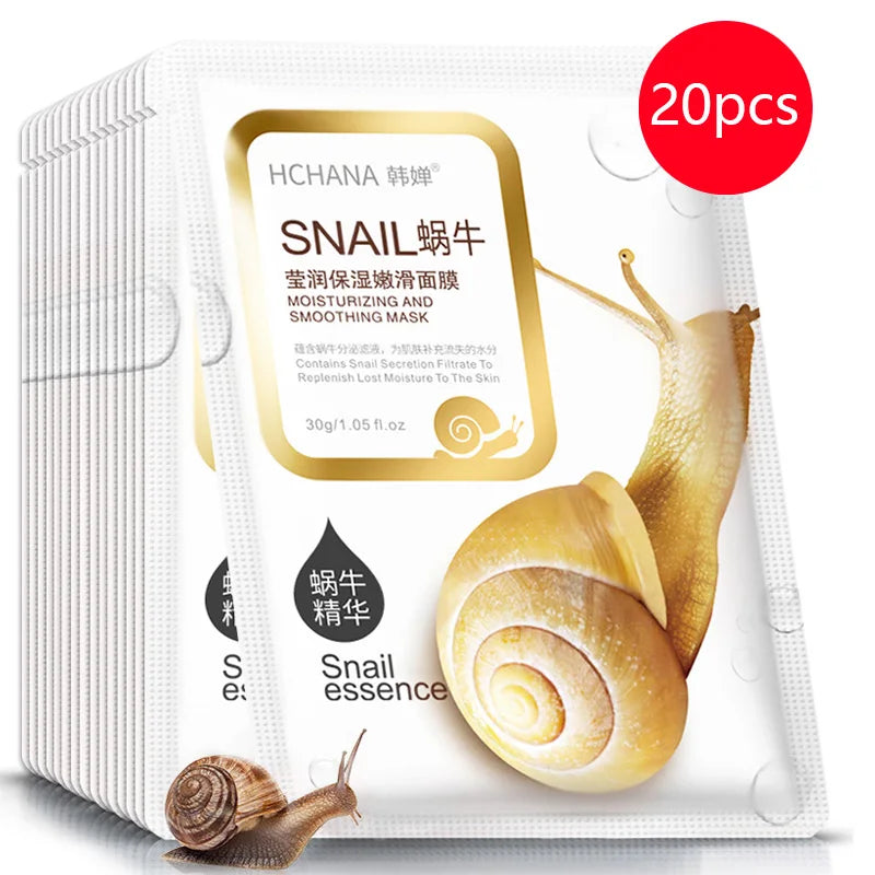 20pcs Snail Moisturizing Face Mask Anti-aging Wrinkles Whitening Facial Masks Sheet Mask Skin Care Korean Skin Care