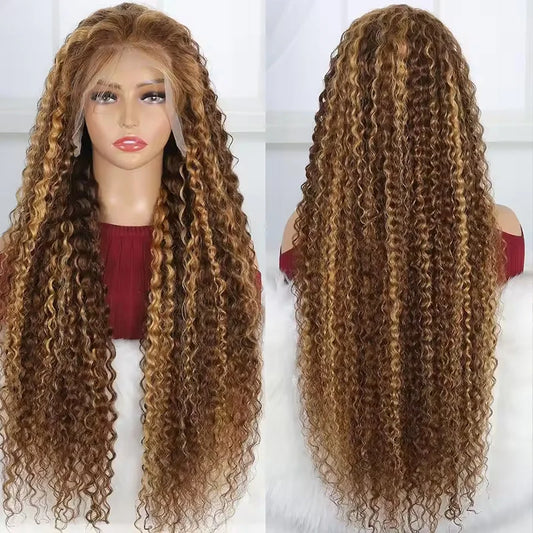 Deep Wave Human Hair Wig 13x6 Lace Front Human Hair Wigs 100% Brazilian Human Hair Wig  200 Density Wig P4 27 Colored Curly Wigs
