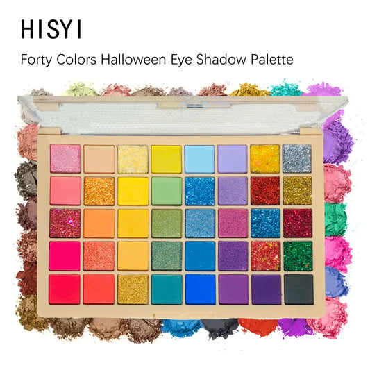 Halloween 40-Color Eyeshadow Palette – Rainbow, Glitter, Pearl & Matte Shades | Waterproof & Long-Wear