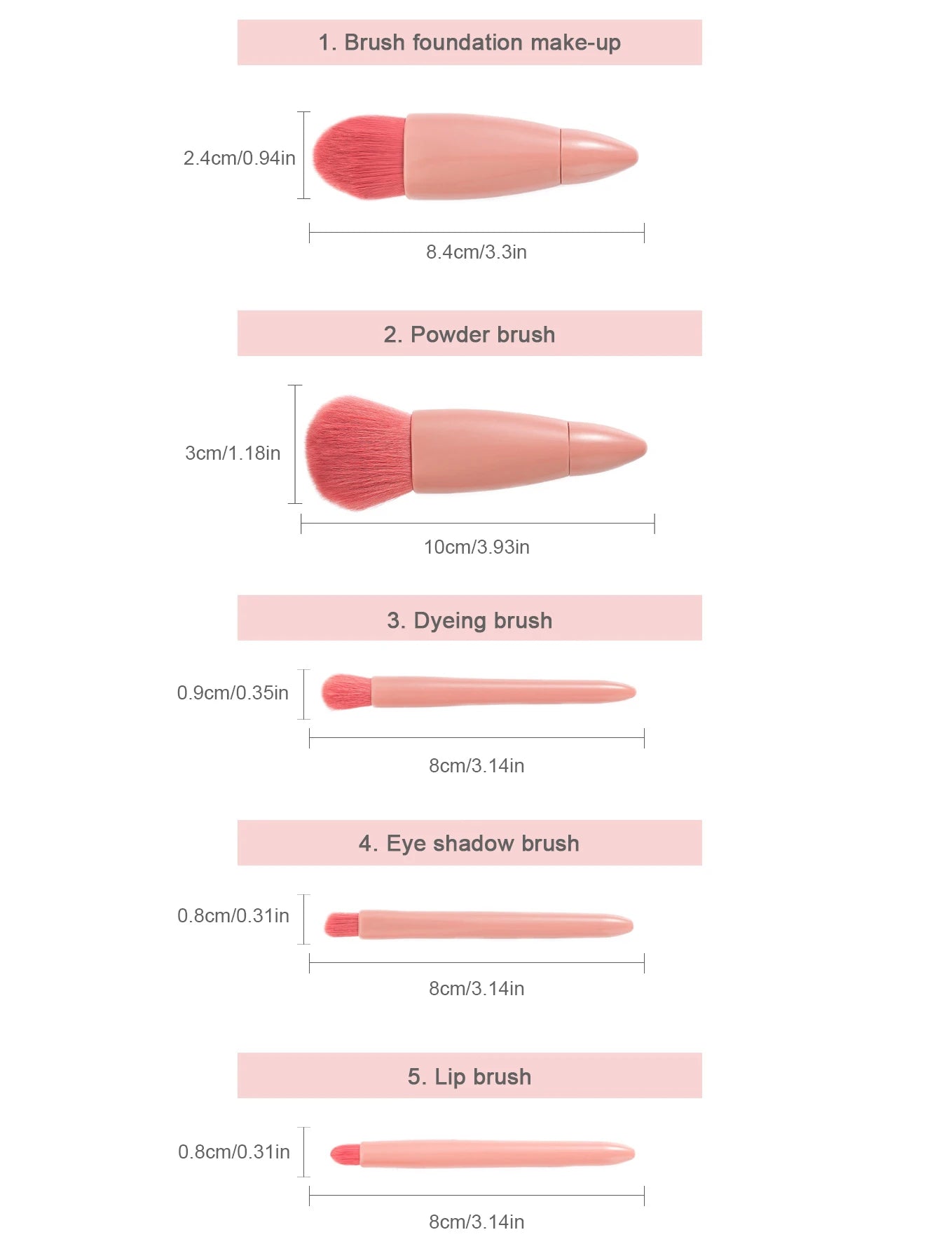 Mini Portable Box 5 Travel Makeup Brushes Complete Set With Small Mirror Eye Shadow Foundation Make-Up Powder Eyebrow Brush