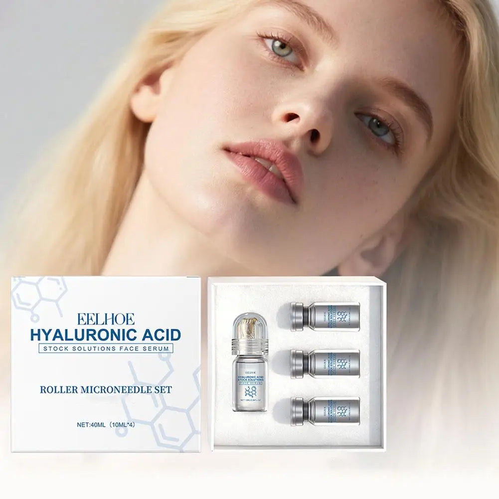 Hyaluronic Acid Stock Solutions Face Serum with Roller Microneedle Set Moisturizing Anti-Wrinkle Facial Serum Smoothing 0.25mm