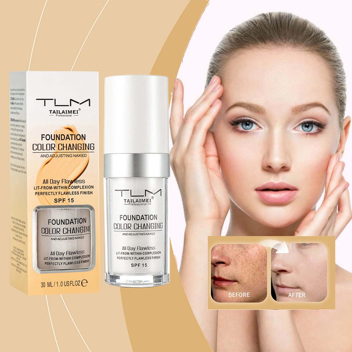 Moisturizing Liquid Foundation – Lightweight, Waterproof & Hydrating Cream Makeup (30ml, SPF)