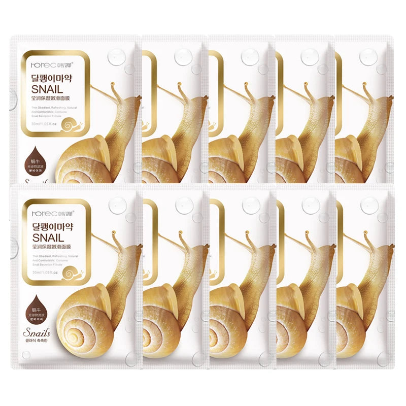 20pcs Snail Moisturizing Face Mask Anti-aging Wrinkles Whitening Facial Masks Sheet Mask Skin Care Korean Skin Care