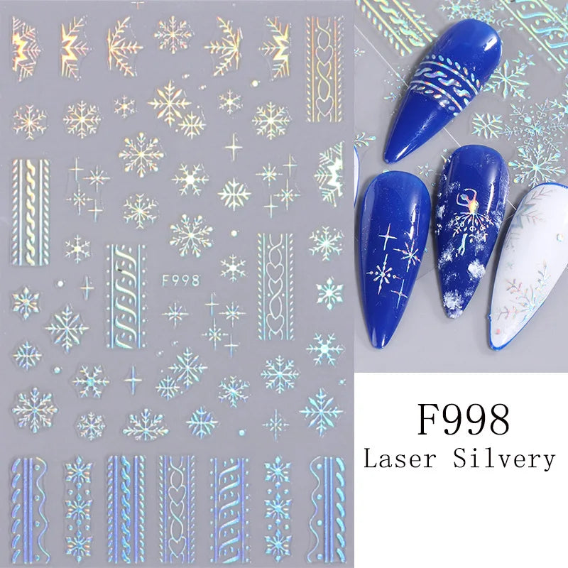 1PCS 3D Laser Snowflake Snowman Nail Stickers Winter Christmas Nail Art Decoration Gold Silver Christmas Tree Nail Art Stickers