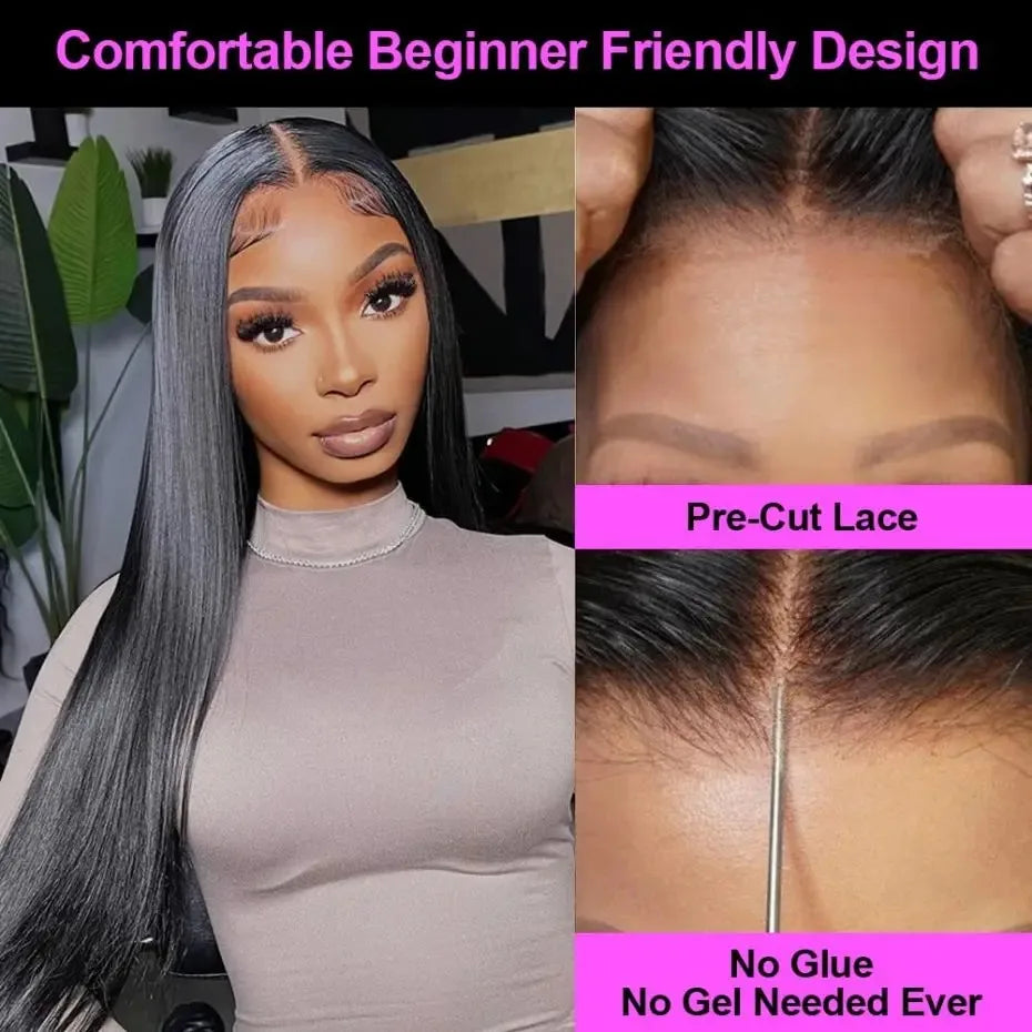 200 Density Glueless 5X5 Straight Lace Front Wig Pre Plucked Lace Front Pre Cut Ready to Wear Lace Closure Human Hair Wigs
