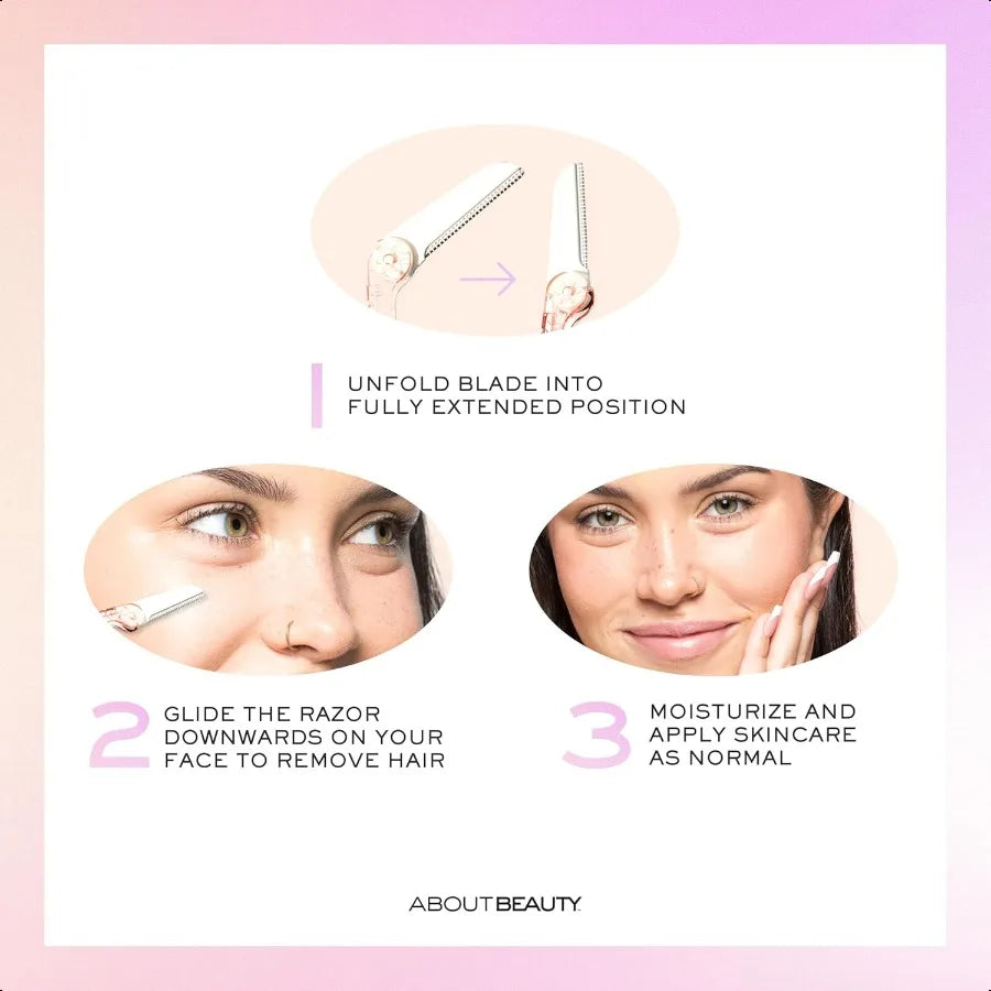 About Face FuzzFree Compact Facial Razors for Shaving and Exfoliating Includes 3 Beauty Groomers For Face Lips and Eyebrows