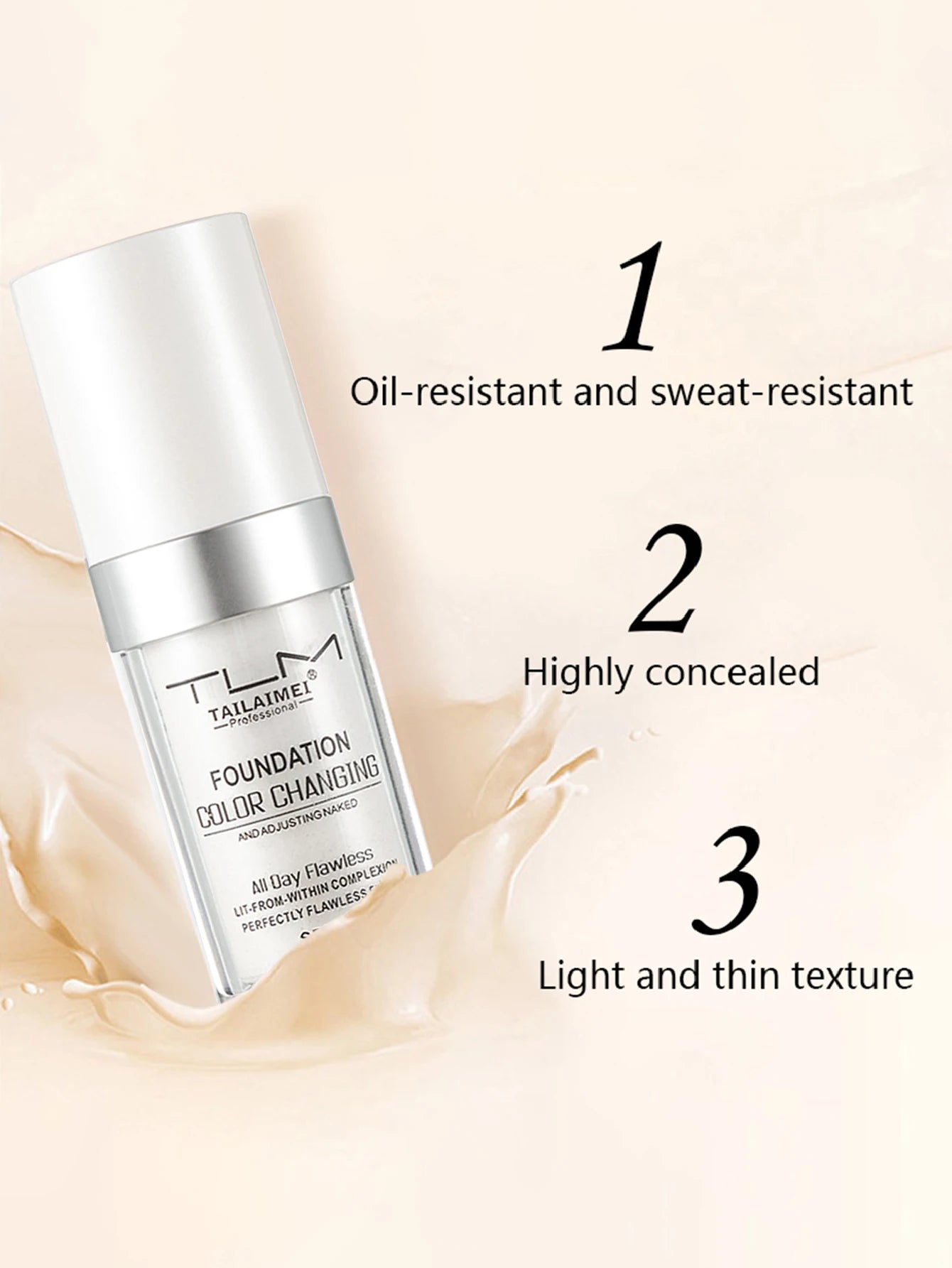 Moisturizing Liquid Foundation – Lightweight, Waterproof & Hydrating Cream Makeup (30ml, SPF)