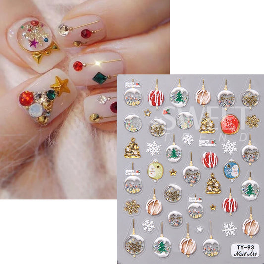 5D Christmas Embossed Nail Stickers Gold White Snowflakes Christmas Tree Snowman Nail Decals New Year DIY Manicure Decoration