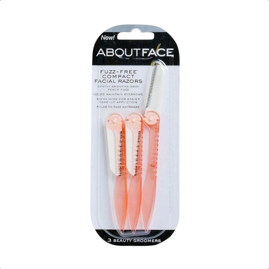 About Face FuzzFree Compact Facial Razors for Shaving and Exfoliating Includes 3 Beauty Groomers For Face Lips and Eyebrows