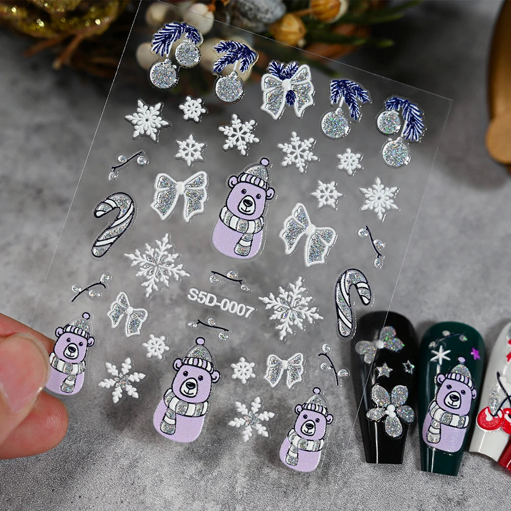 1/2PC 5D Christmas Santa Claus Elk Nail Art Stickers Snowflake New Year Cartoon Nail Decor Decals Xmas Adhesive Manicure Sliders
