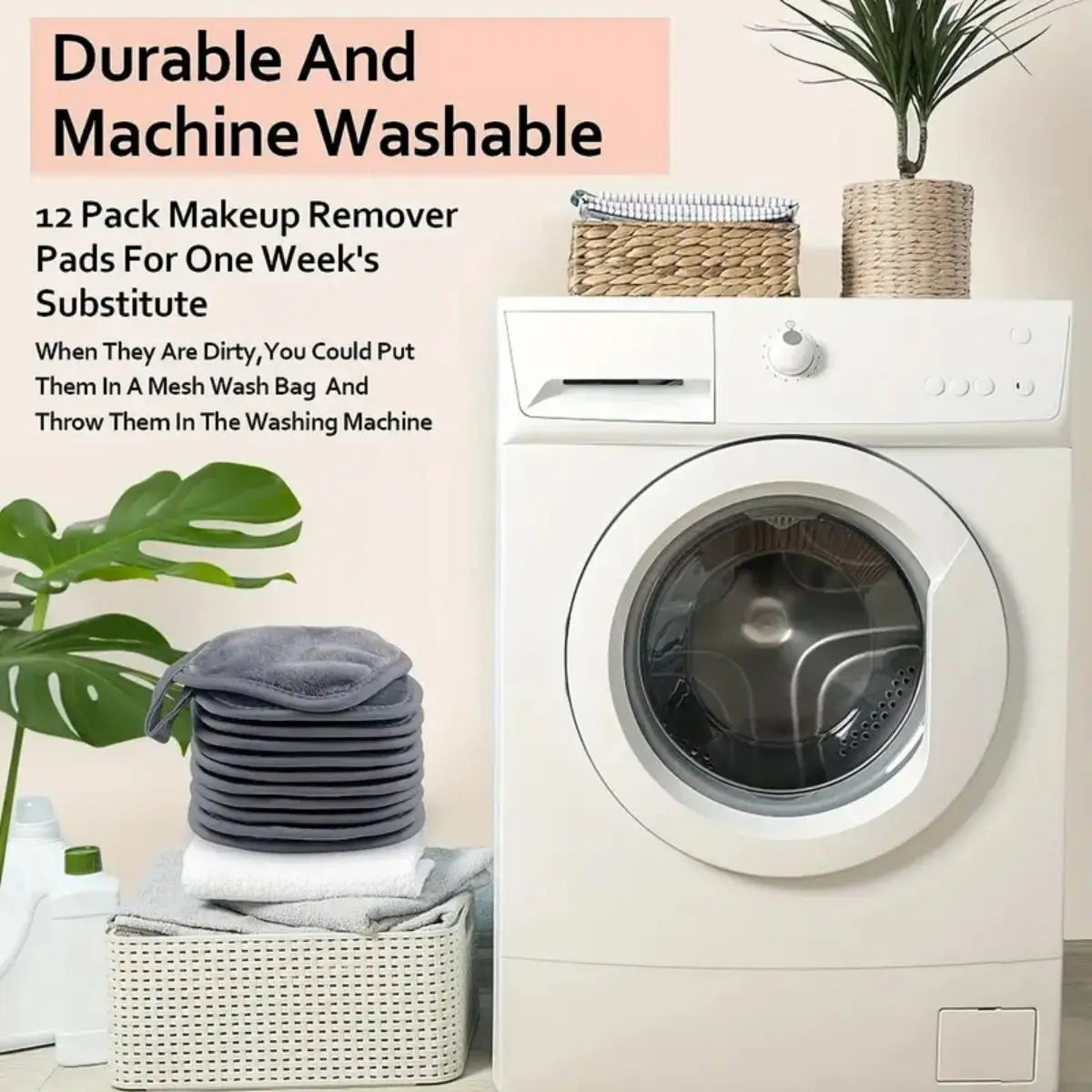 Reusable Makeup Remover Pads - Soft Microfiber Cleansing Cloths for Face And Eyes - Eco-Friendly, Washable, Hanging Loop Design