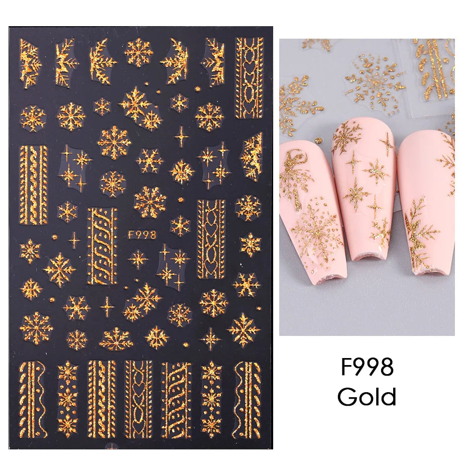 1PCS 3D Laser Snowflake Snowman Nail Stickers Winter Christmas Nail Art Decoration Gold Silver Christmas Tree Nail Art Stickers