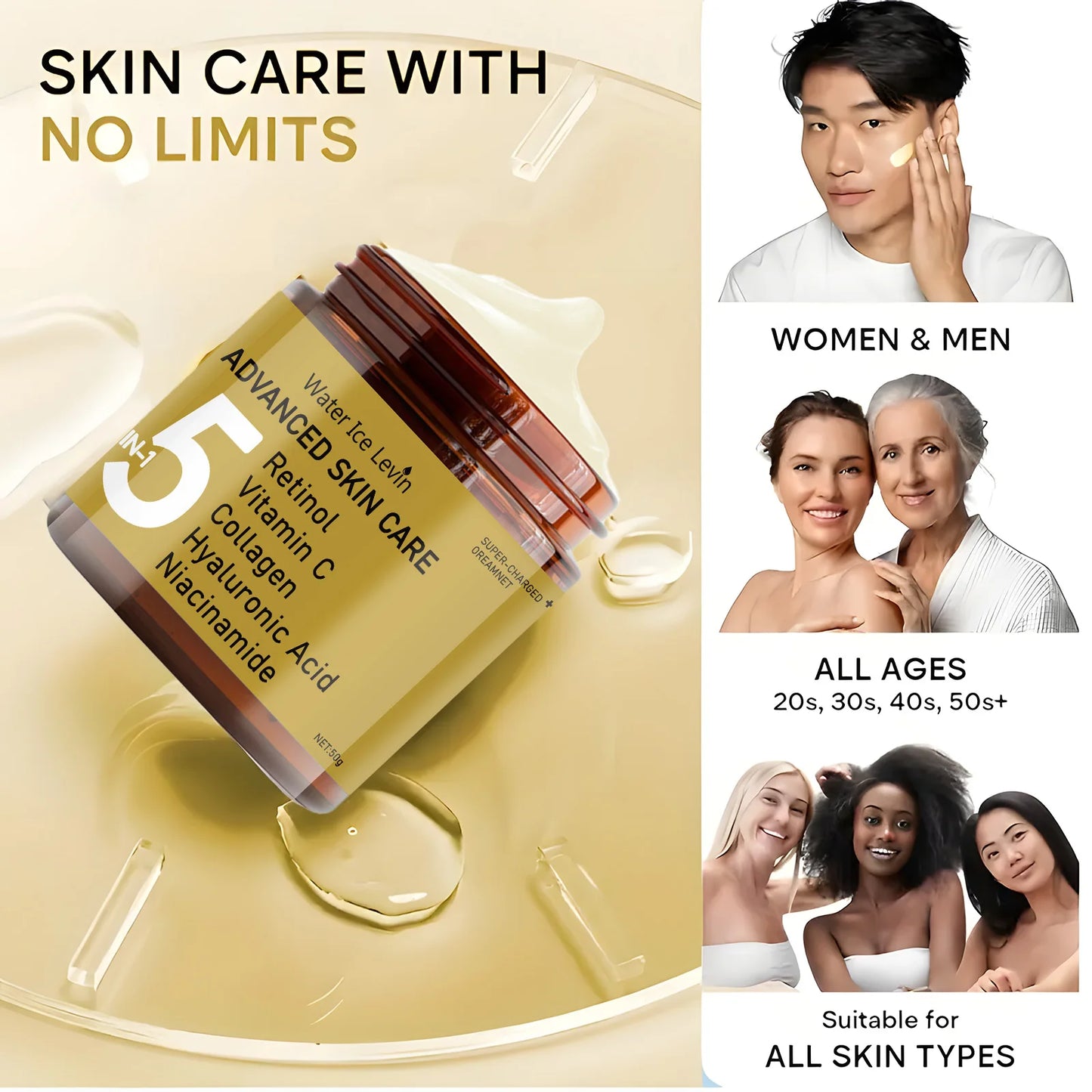 Facial Cream with Retinol, Collagen, Hyaluronic Acid & Niacinamide – Moisturizing & Anti-Aging | 50g