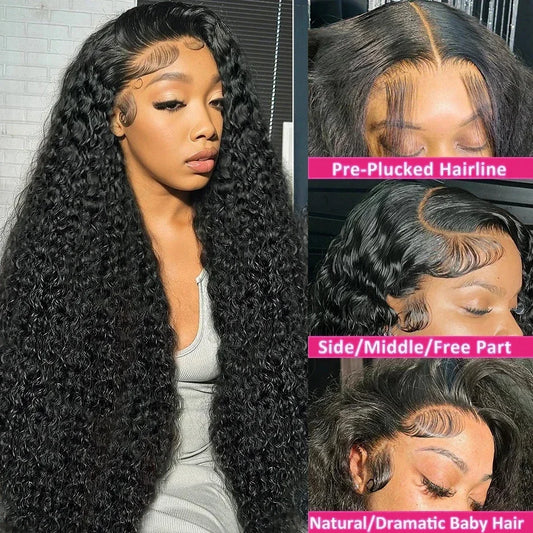 200% Deep Wave 13x6 Lace Frontal Wig Brazilian Curly Human Hair Wigs For Women Lace Front Human Hair Wig Pre Plucked 36 Inch
