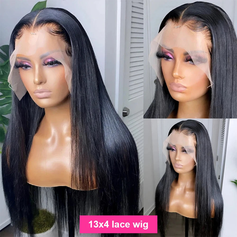 13X4 HD Lace Frontal Human Hair Glueless Wig Straight 250 Density 38 Inches Remy Transparen Pre Plucked Brazilian Wig For Women