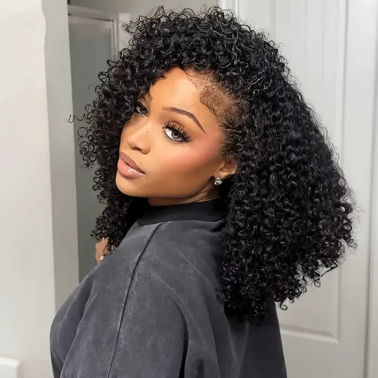 Short Wigs 100% Bob Human Hair Wig Short Kinky Curly Lace Front Human Hair Wigs 4C Edges Pre Plucked Lace Wigs Kinky Baby Hair