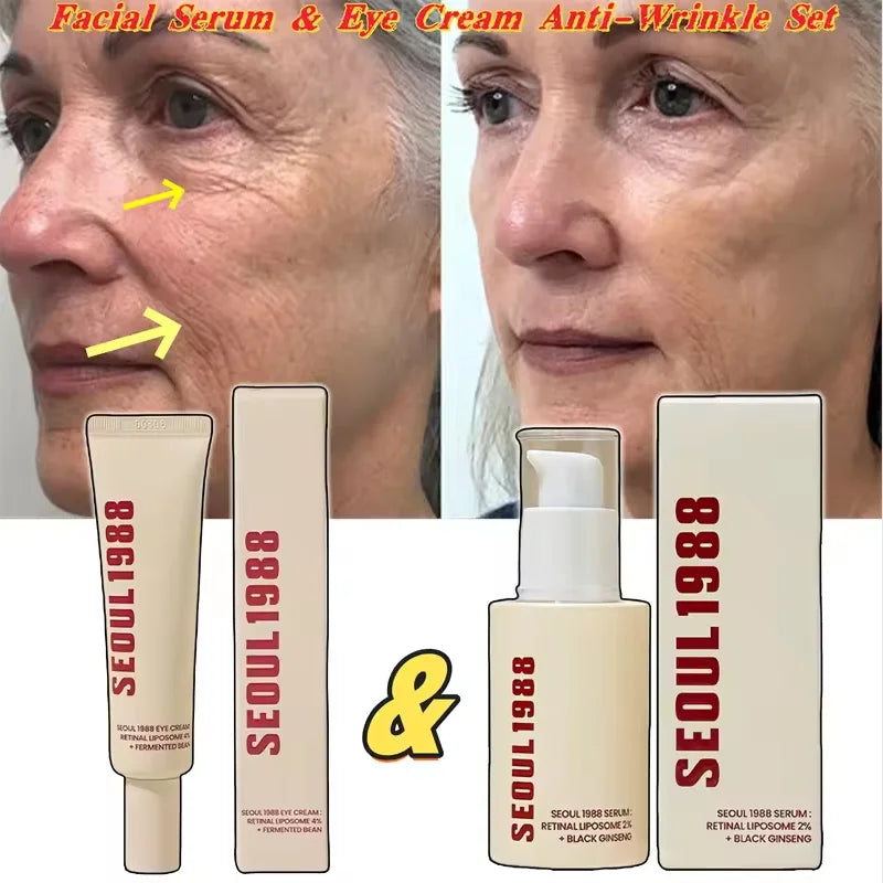 Korean Skin Care Seoul 1988 Vitamin C Wrinkle Care 4% Retinol Ginseng Serum Firm Fine Lines Eye Cream  Moisturizing Brighten Set
