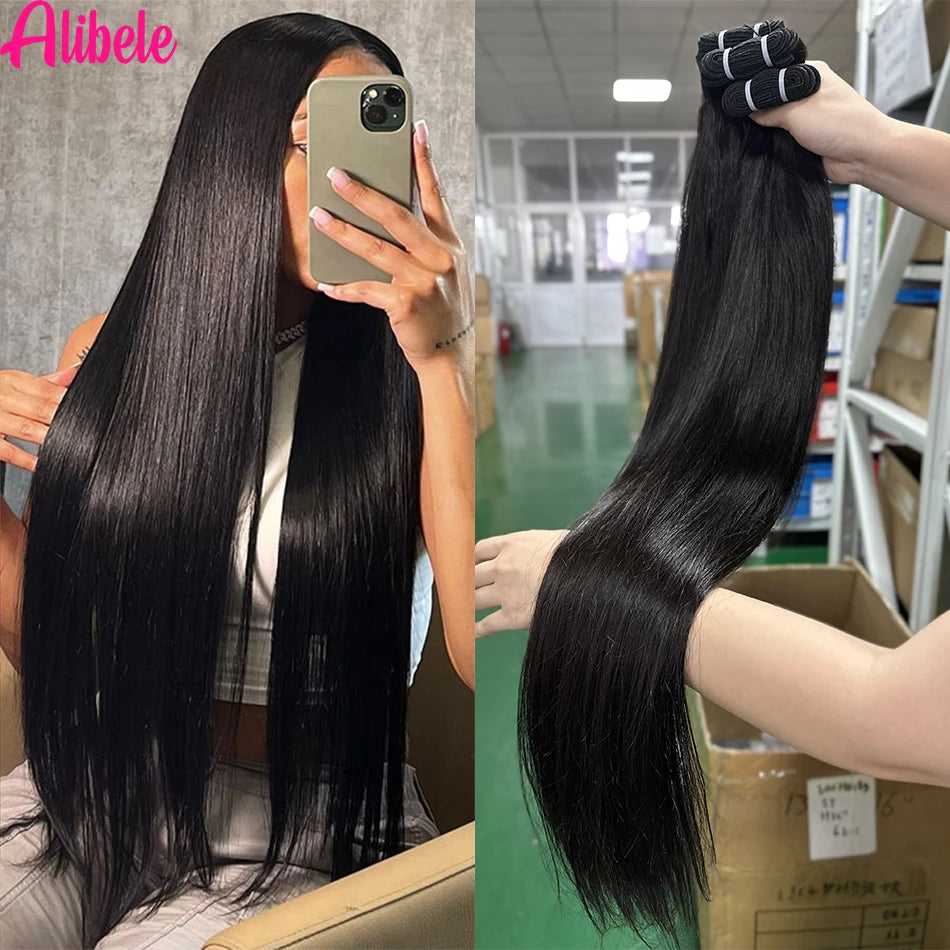 Alibele 12A Grade Straight Bundle Deals Peruvian Virgin Hair Weave Bundles Straight Huma Bundles Wholesale Bundles Natural Color