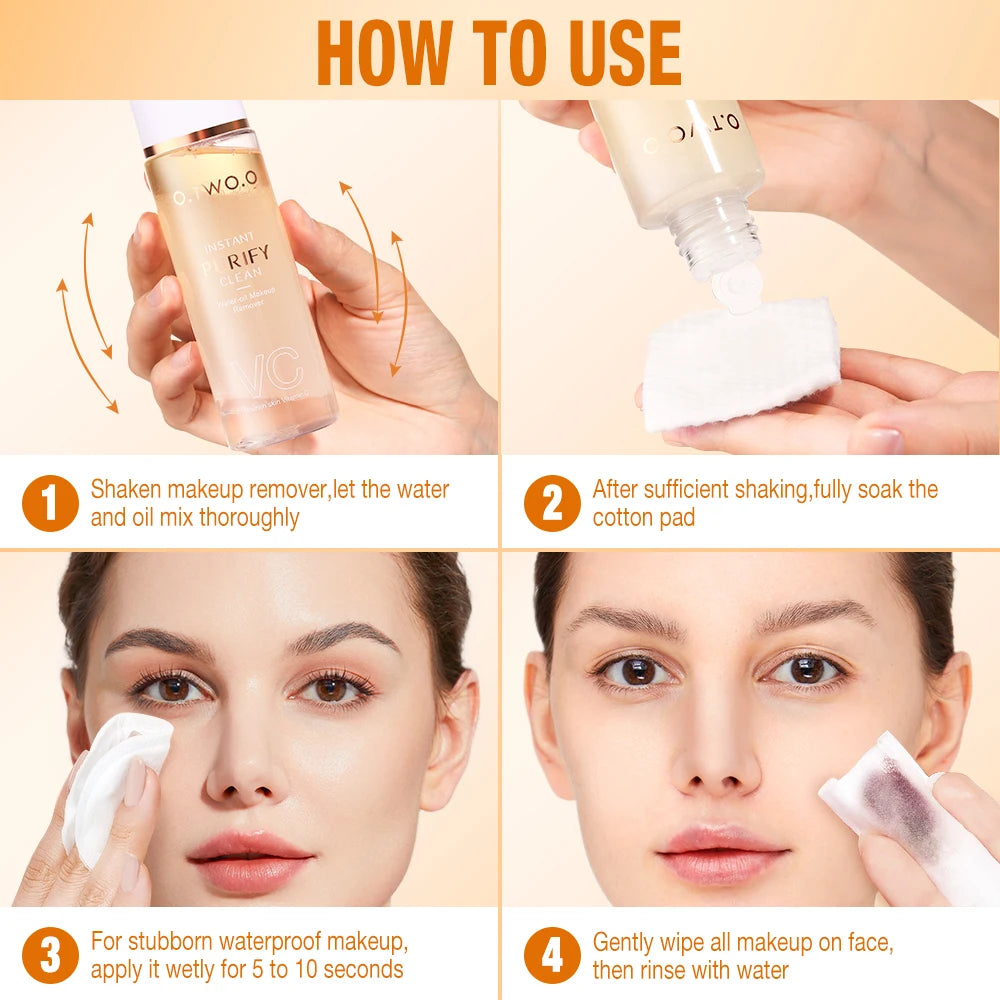 O.TWO.O Water-oil Makeup Remover VC Essense Deeply Cleanse Full Face Makeup Instant Purify Cosmetics Residual For All Skin Typle