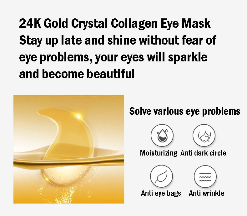 60pcs 24K Gold Collagen Eye Mask Anti Dark Circles Removal Eyes Bags Moisturizing Anti-aging Eye Patches Seaweed Eyes Gel Mask
