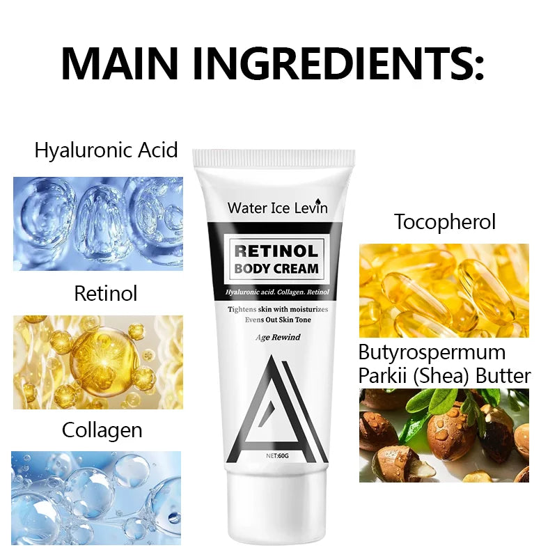 Retinol Body Cream – With Collagen, Hyaluronic Acid & Avocado | 60g Moisturizing Massage Cream