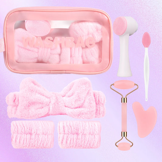 8-Piece Facial Spa Set – Silicone Brush, Hair Band & Gentle Exfoliating Tools
