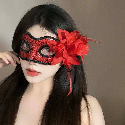 Halloween Mask Half Face Female Makeup Ball Party Lace Feather Adult Performance Prop