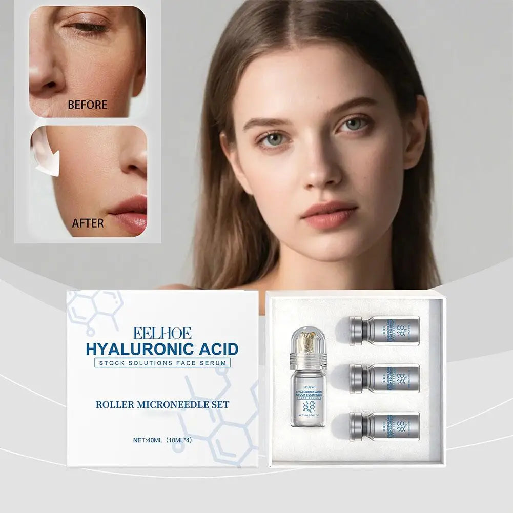 Hyaluronic Acid Stock Solutions Face Serum with Roller Microneedle Set Moisturizing Anti-Wrinkle Facial Serum Smoothing 0.25mm