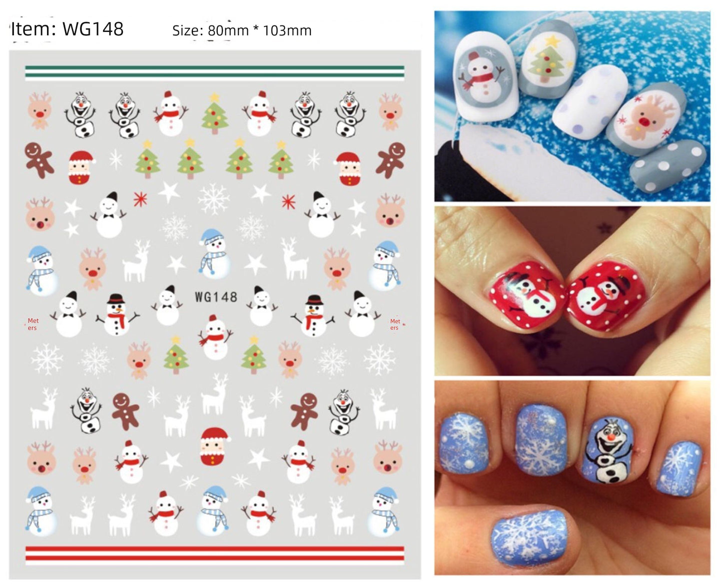 Manicure Christmas Stickers Old Elk White Snowflake Nail Decals Waterproof Ultra-Thin Three-Dimensional Self-Adhesive Adhesive