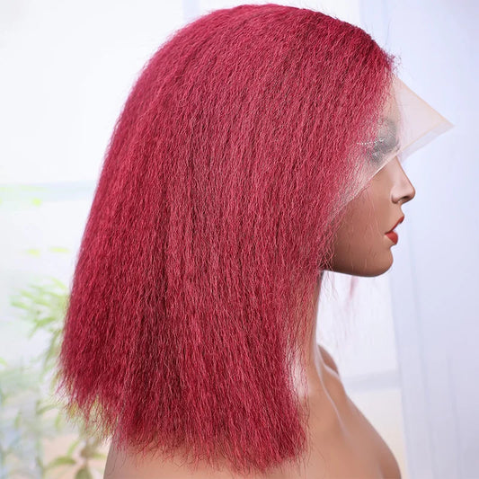 99J Kinky Straight 13x4 Lace Frontal Human Hair Wig Burgundy Red Lace Front Human Hair Wigs For Women Yaki Straight Remy Wig
