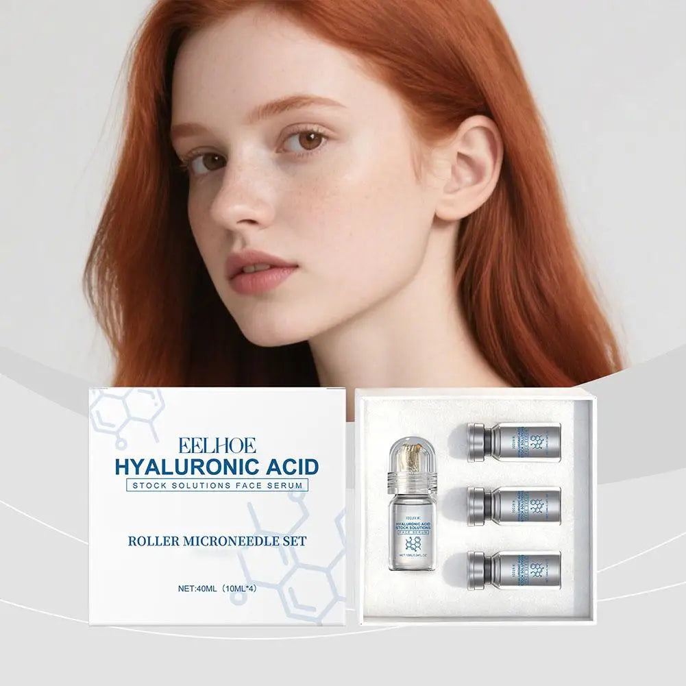 Hyaluronic Acid Stock Solutions Face Serum with Roller Microneedle Set Moisturizing Anti-Wrinkle Facial Serum Smoothing 0.25mm