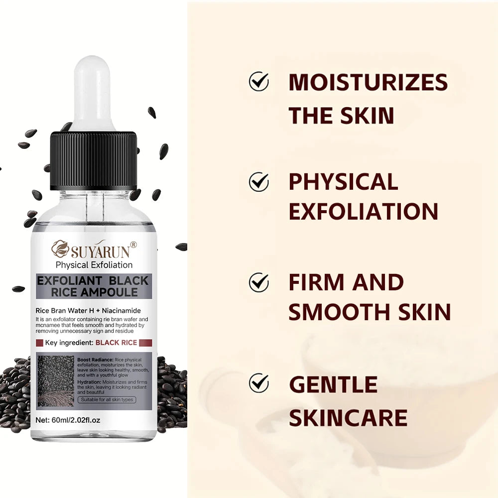 SUYARUN Black Rice Exfoliating Serum for Face - Gentle Peel & Brightening Essence, Deep Cleanse, Vegan Formula for all Skin.