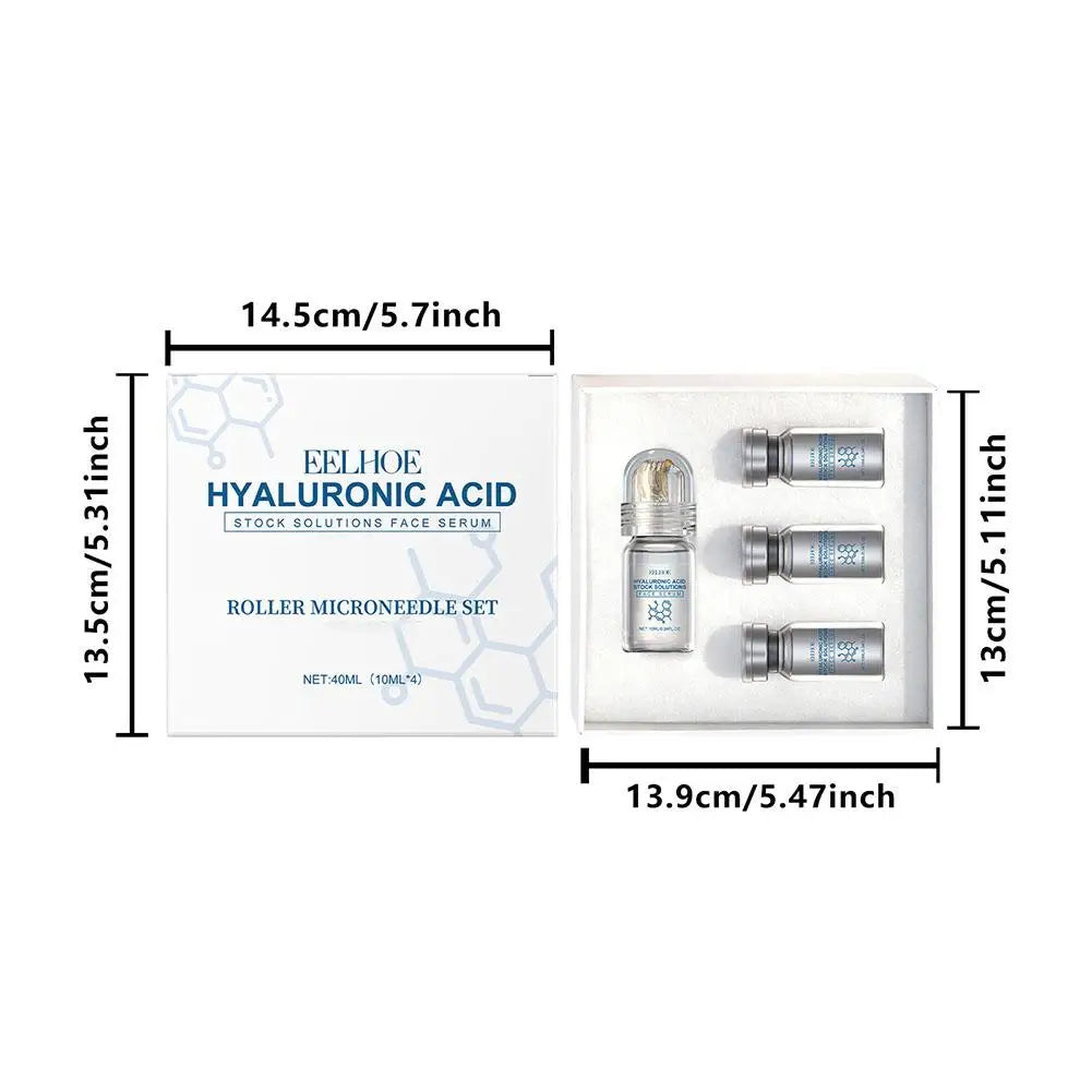 Hyaluronic Acid Stock Solutions Face Serum with Roller Microneedle Set Moisturizing Anti-Wrinkle Facial Serum Smoothing 0.25mm