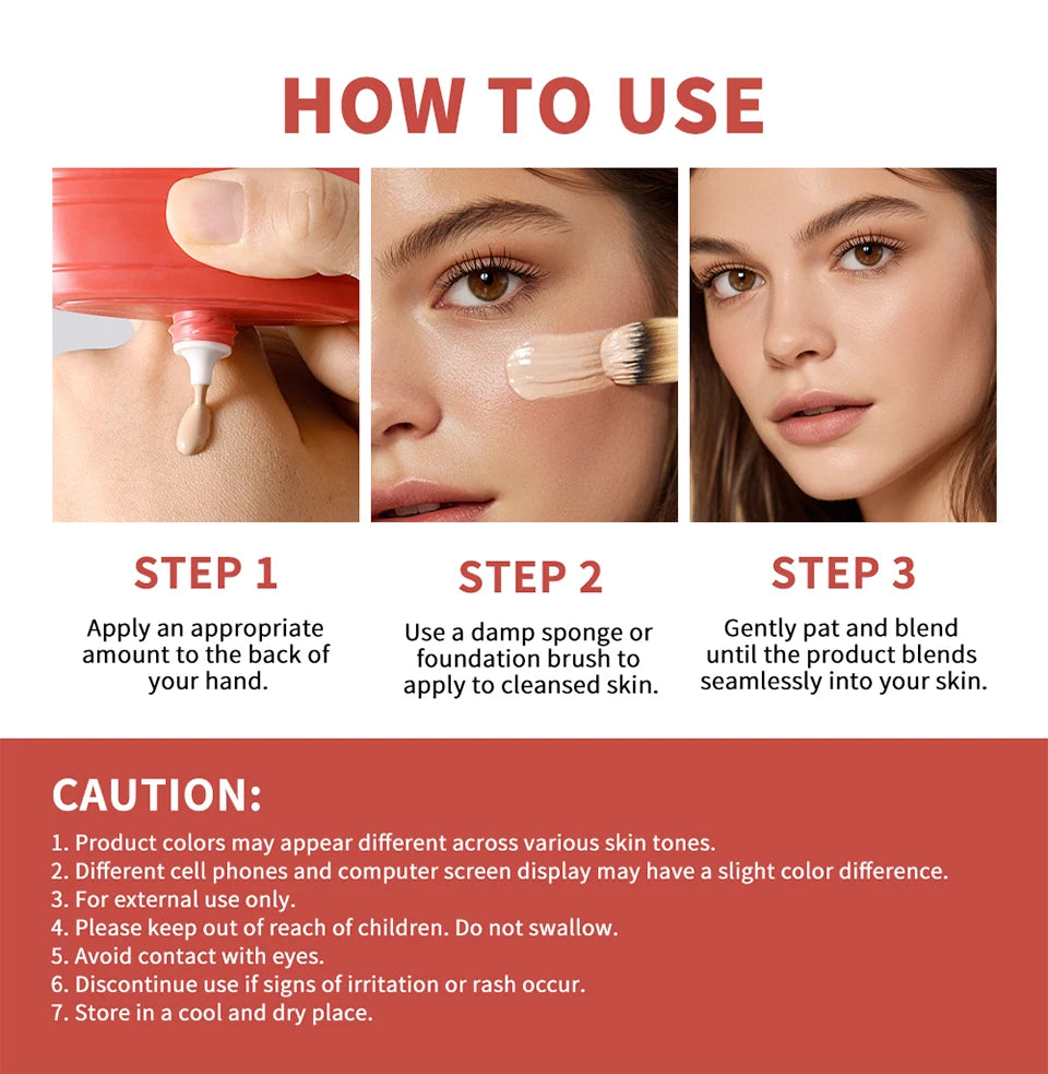 Lakerain Oil-free Glass Skin Foundation Self-clearing & Smooth Even Skin Tone Nourishes the Skin Easy to Carry Liquid Foundation