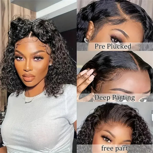 Short Wigs 100% Bob Human Hair Wig Short Kinky Curly Lace Front Human Hair Wigs 4C Edges Pre Plucked Lace Wigs Kinky Baby Hair