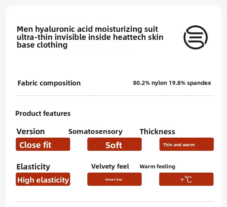 Hyaluronic Acid Skin Care Clothing Men's Invisible Ultra-Thin Spring & Fall Far Infrared Heating Skin Care Clothing Bottoming