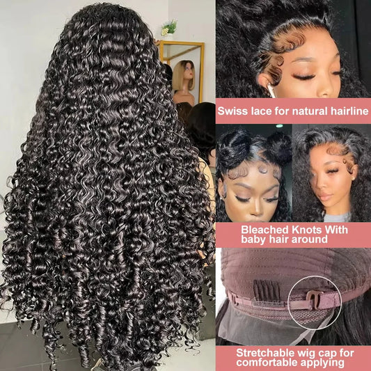30 Inch 13x4 Deep Wave Lace Front Human Hair Wig Wave Curly Brazilian Pre Plucked Lace Frontal Wig
